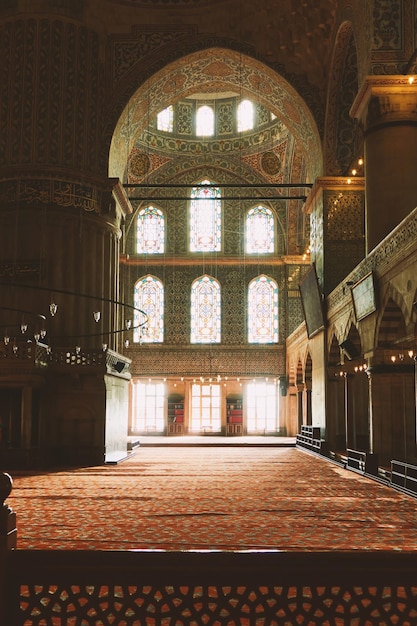 Beautiful Historical Interior of the Blue Mosque in Istanbul