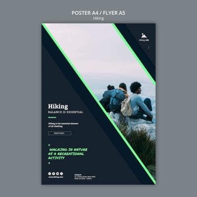 Poster Template with Hiking Concept – Free Download