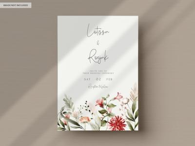 Bohemian floral watercolor wedding invitation card template