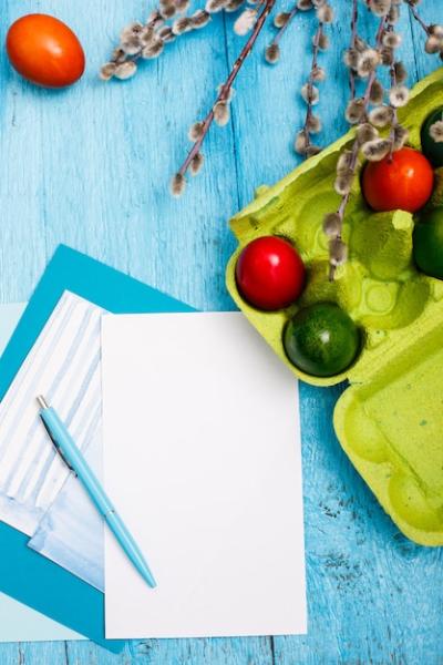 The Top View of Easter on Wooden Table Office Workplace – Free Stock Photo Download