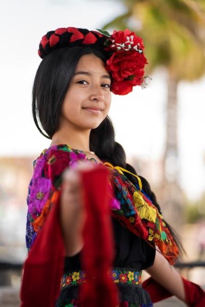 Side view smiley mexican girl