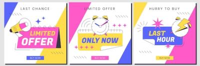 Vector Templates: Last Time Offer Banners Sale Promo Covers or Discount Promotion Posters for Shopping