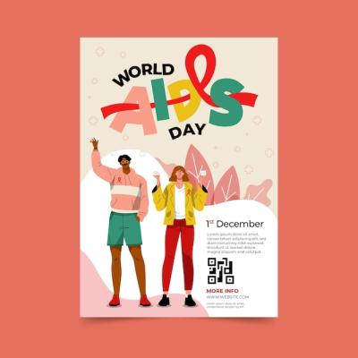 Hand Drawn Flat World AIDS Day Vertical Poster Template