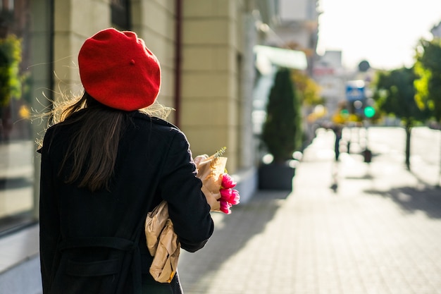 French Woman with Baguettes on the Street in Beret