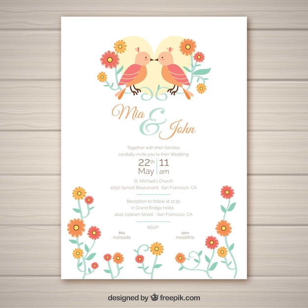 Wedding Invitation Card with Floral Ornaments