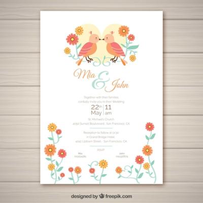 Wedding Invitation Card with Floral Ornaments