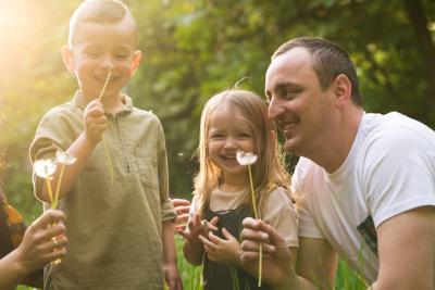 Happy Father with Kids in Nature – Free Stock Photo Download