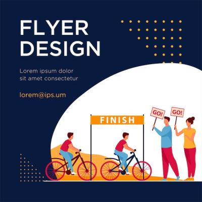 Cyclists competing on city bicycle marathon. Free download flat Flyer template