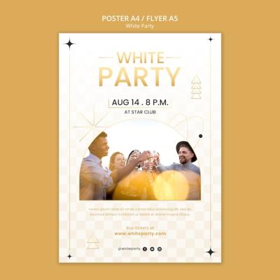 White Party Vertical Poster Template with Golden Design