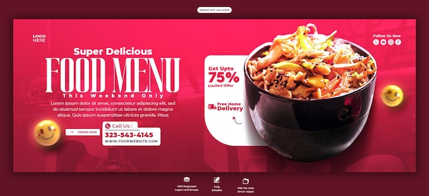 Food Menu and Restaurant Facebook Cover Banner Template