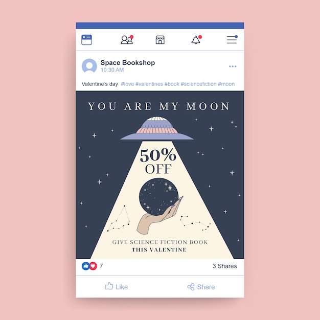 Hand drawn modern valentine’s day facebook post