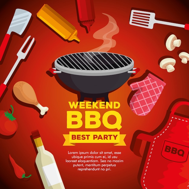 Thigh grill with BBQ preparation and sauces vector template – Free download