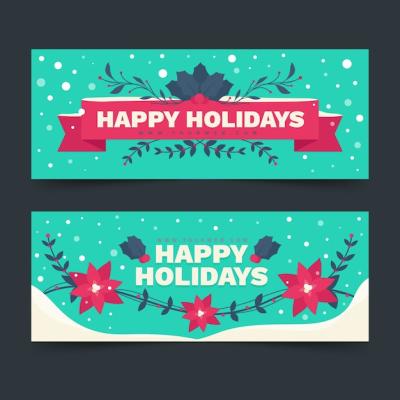 Happy Holidays Flat Horizontal Banners Set