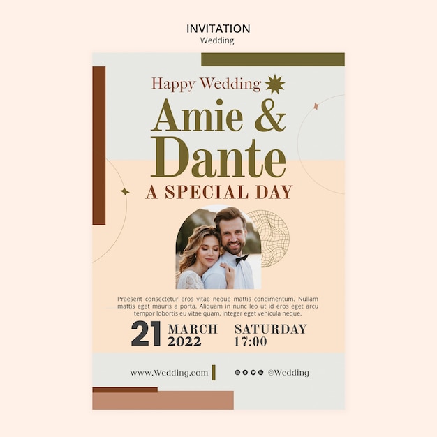 Flat Design Wedding Celebration Invitation Template – Free Download