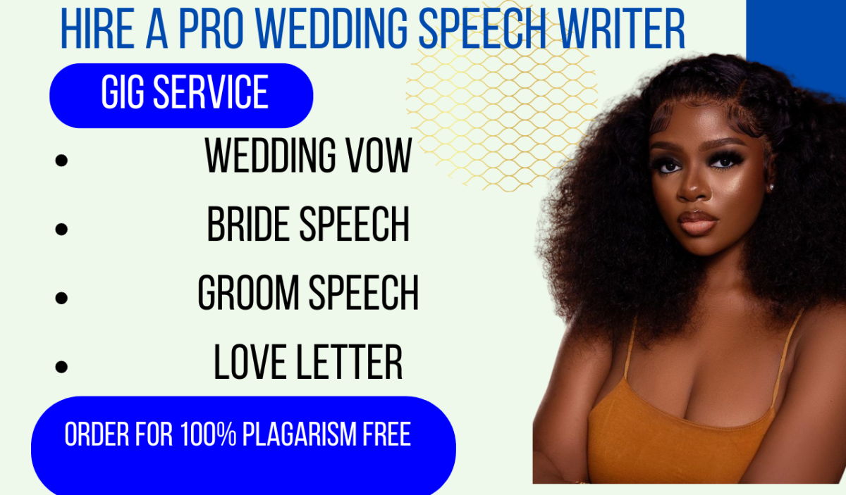 I will write top wedding speech, wedding vow, motivational speech, best man speech in 2hrs