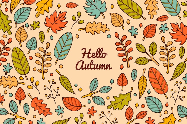 Hand drawn autumn background with leaves – Free Stock Photo Download