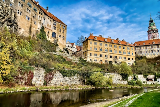 Beautiful Panoramic Shot of Cesky Krumlov Castle Next to Vltava River in Czech Republic