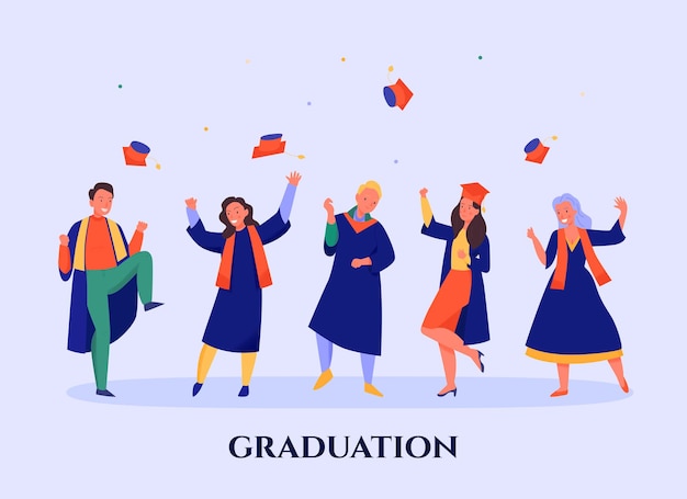 Graduation Party Vector Templates for Happy Students Throwing Caps