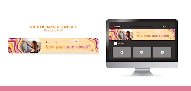 Flat design shopping mall youtube banner template