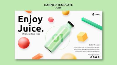 Horizontal Banner Template for Fruit Juice in Glass Bottle