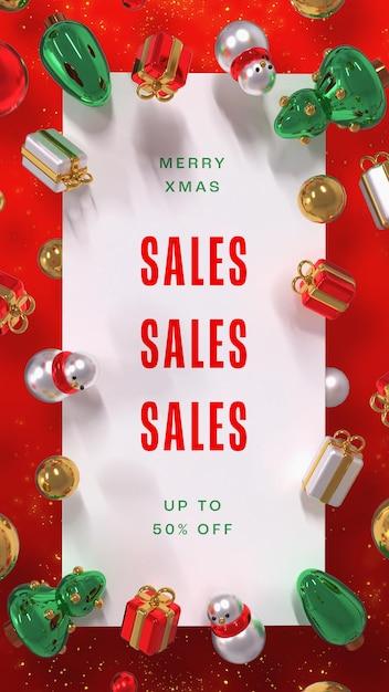 Christmas Sales Banner Template with 3D Elements and Copy Space