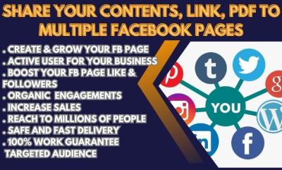 I will share your contents, link, pdf to multiple facebook pages, content sharing