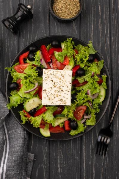 Top View Salad with Feta Cheese and Oregano