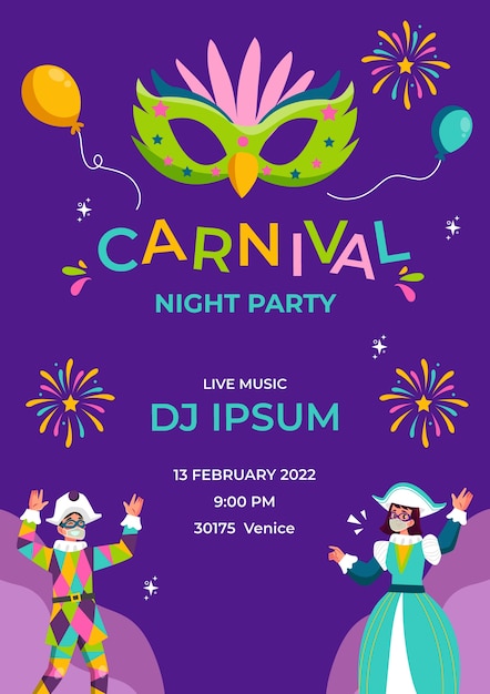 Flat carnival party vertical poster template