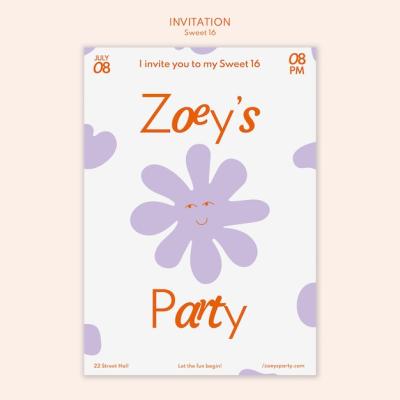 Floral Sweet 16 Invitation Template