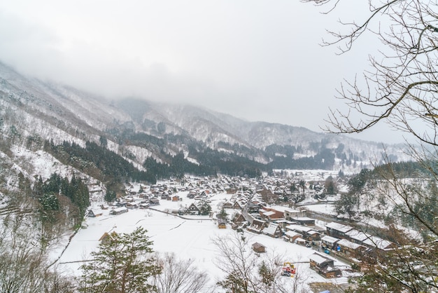 Winter Of Shirakawago with snow falling , Japan