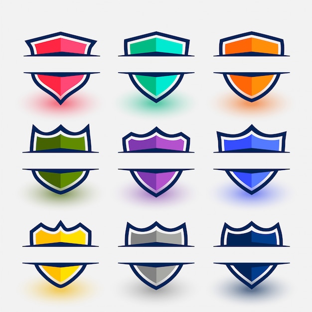 Sports Style Shield Symbols Set in Nine Colors for Free Download