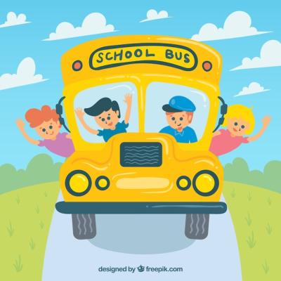 Hand Drawn School Bus with Children Free Download