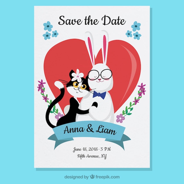 Wedding Card Template Featuring Lovely Animals