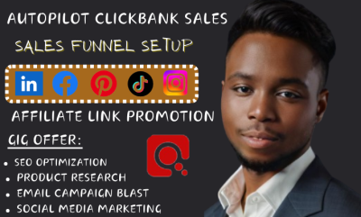 I will engage autopilot clickbank sales, affiliate marketing link promotion