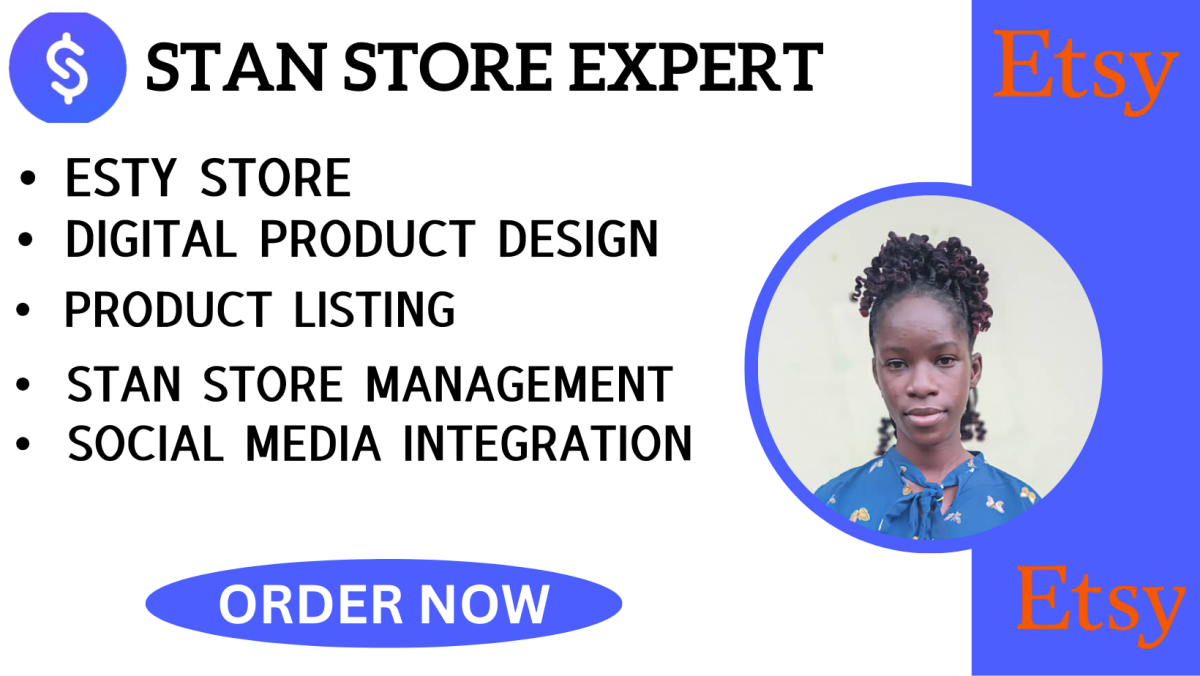 I will be your stan store expert, digital product design and upload, salesfunnel upload