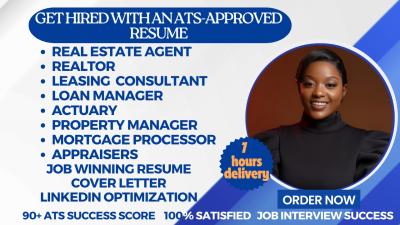 I will write real estate agent, realtor, insurance, leasing consultant, actuary resume