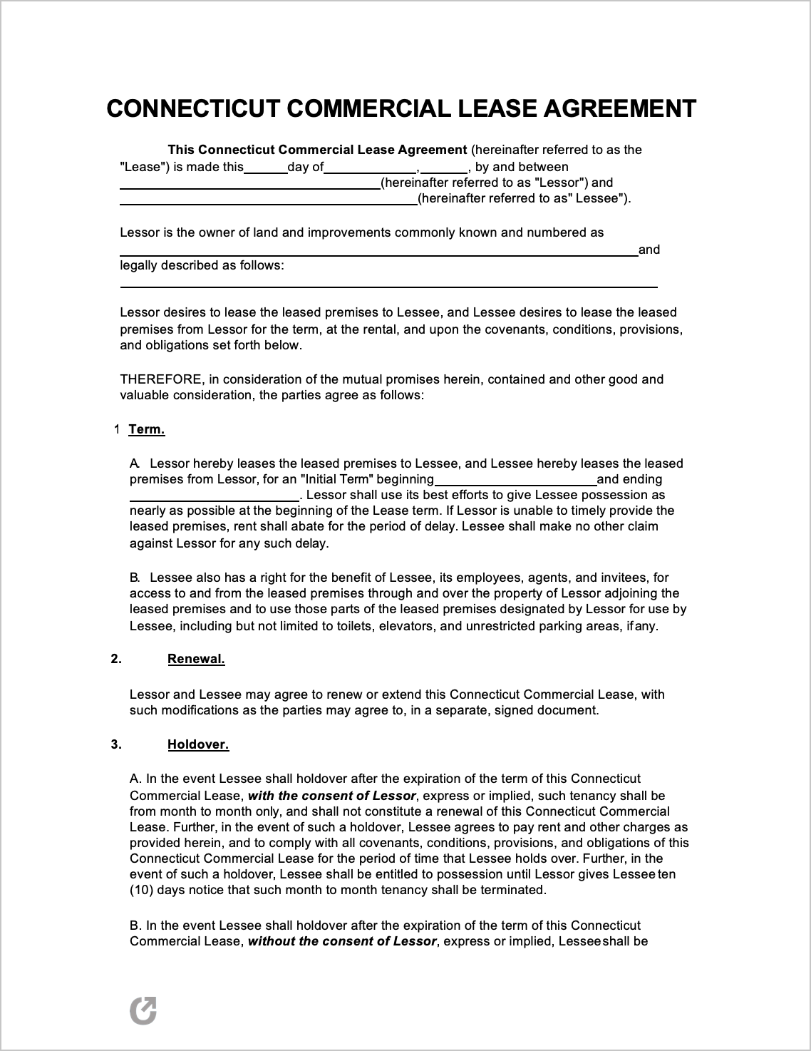 Free Connecticut Commercial Lease Agreement PDF WORD