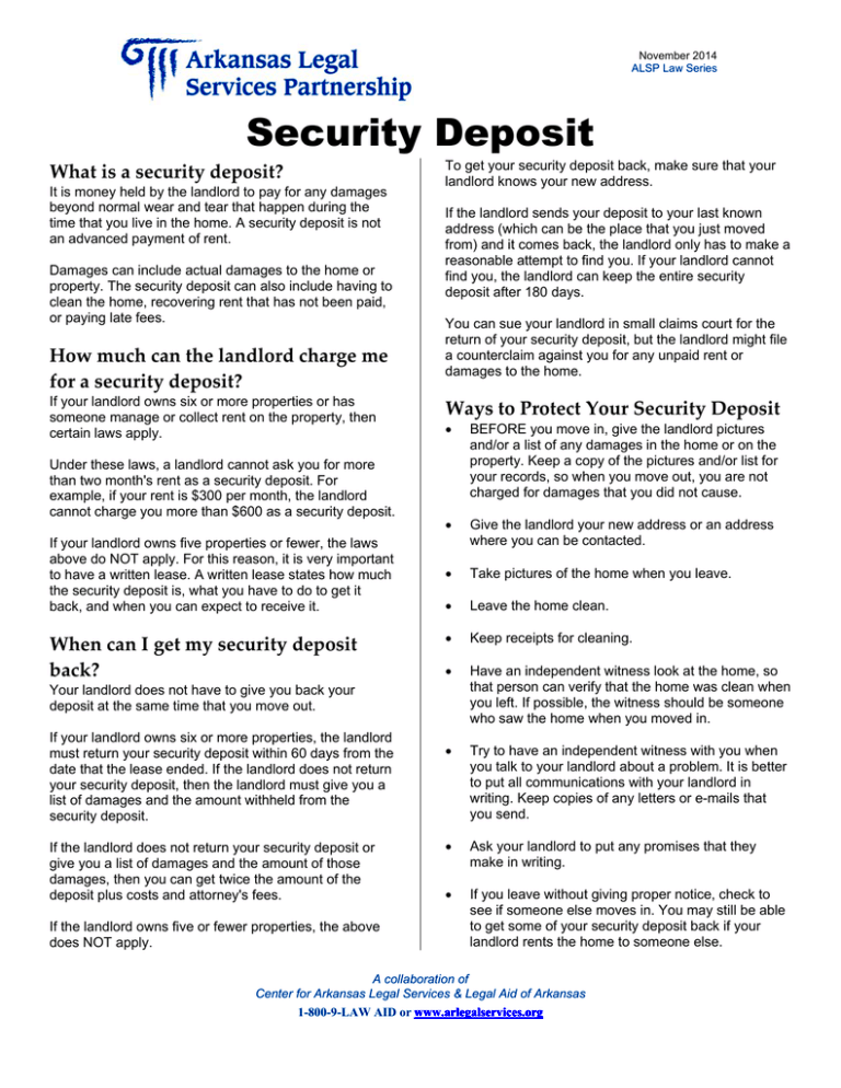 Security Deposit Arkansas Legal Services Online