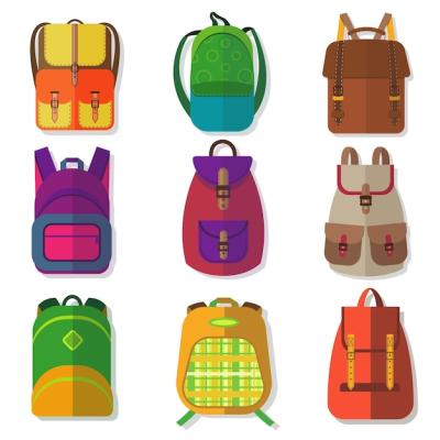 Schoolbags or Children Colored Backpacks Isolated on White