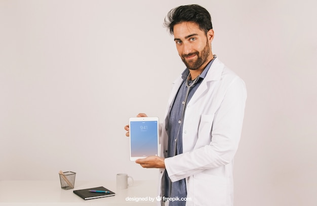 Medical Doctor Holding Tablet Mockup