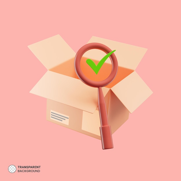 Carton Boxes with Magnifying Glass Icon Isolated 3D Render Illustration