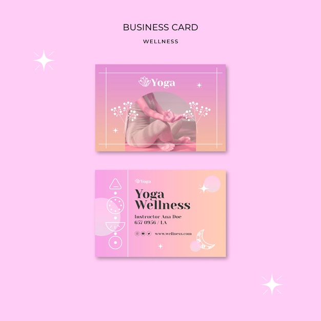 Gradient wellness horizontal business card template with shiny stars