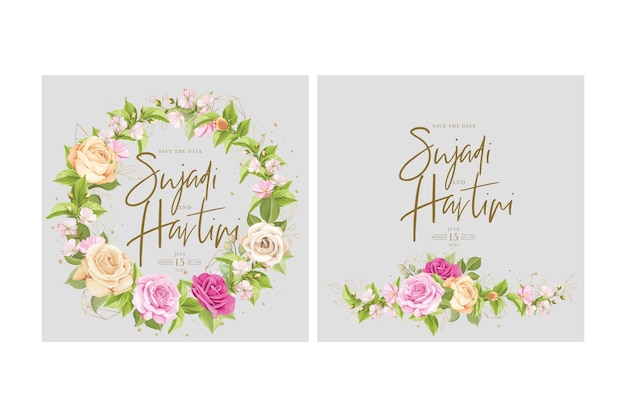 Beautiful Floral Roses Wedding Invitation Card Set