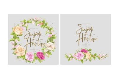 Beautiful Floral Roses Wedding Invitation Card Set