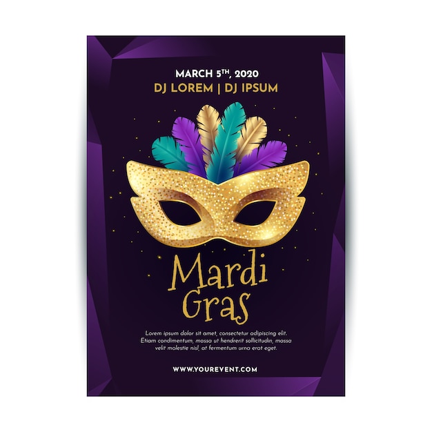 Mardi Gras Party Poster with Colorful Mask