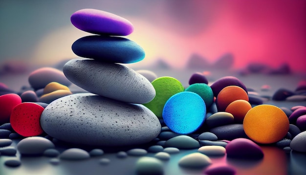 Stone Pebble Balance on Blue Water Background