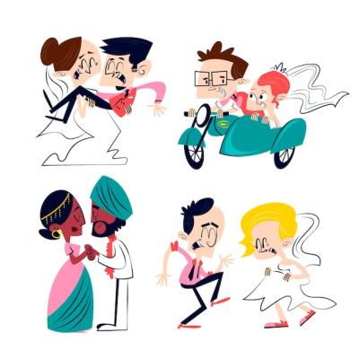 Retro Cartoon Wedding Stickers for Free Download