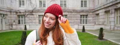 Beautiful Redhead Woman Walking in City Park – Free Stock Photo Download