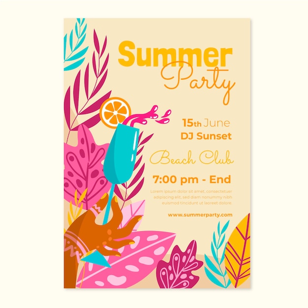 Hand drawn summer party vertical poster template