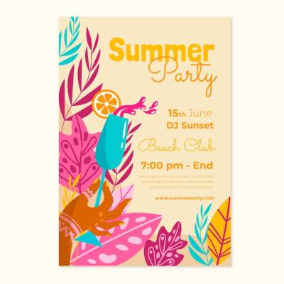 Hand drawn summer party vertical poster template